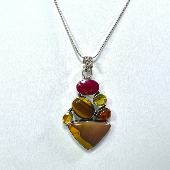 Mookaite Jasper Multi Stone 925 Gemstone Pendant - Picture 3 of 5